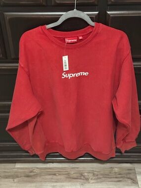 Supreme White Logo Red Crewneck Sweatshirt